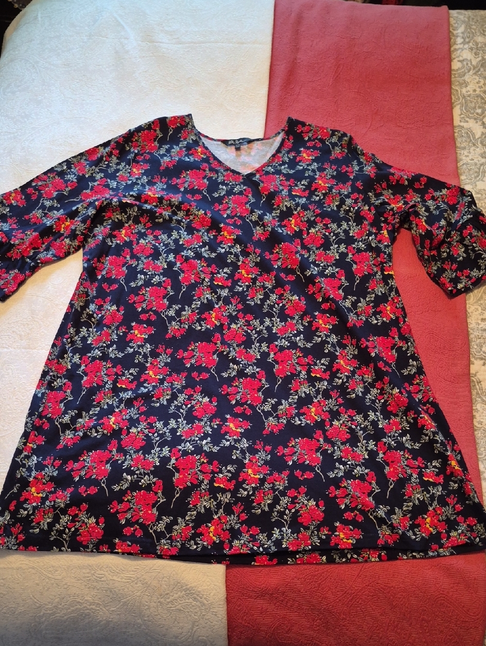Ulla Popken Navy Dress with Bright Pink Floral Print